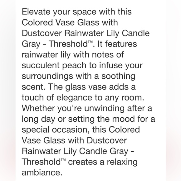 THRESHOLD NWT colored glass vase w/ scented candle -rainwater lily & peach -22.8 - Picture 6 of 8